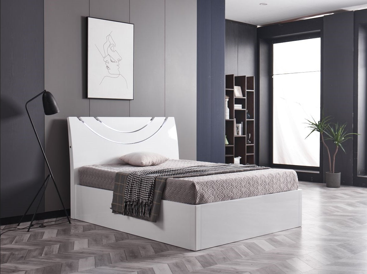 Eclipse White High Gloss Bed with Storage