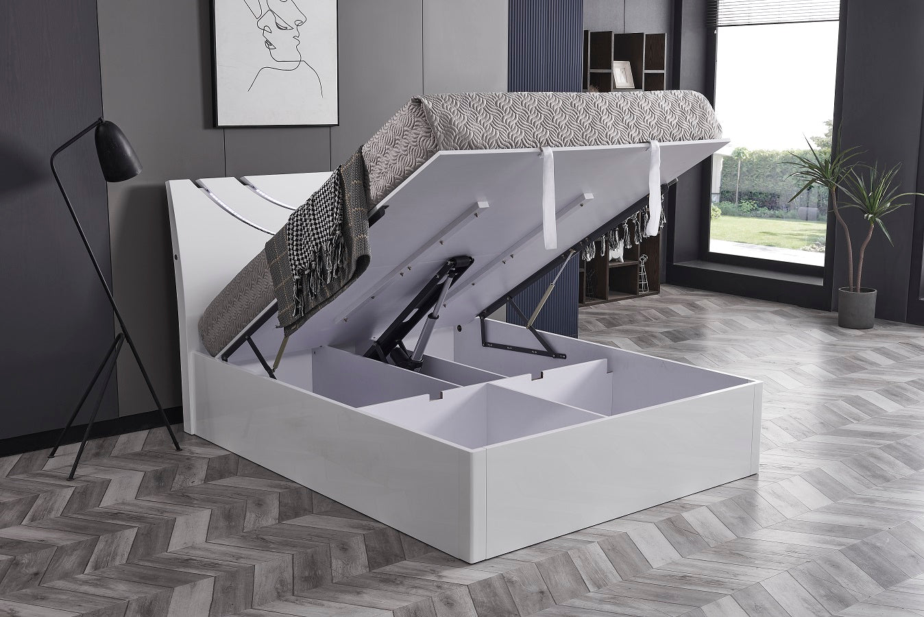 Modern storage bed in white color